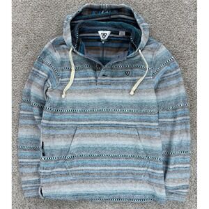 VISSLA Baja Hoodie Mens S Blue Aztec Stripe Long Sleeve Knit Pullover Beach Surf
